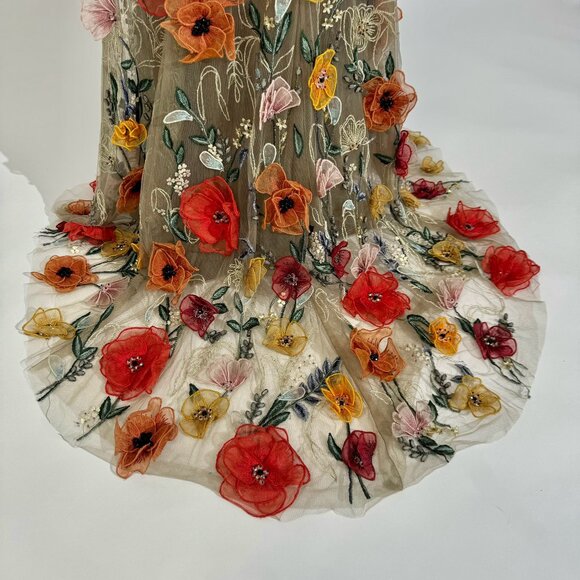Brand New US 8 MARCHESA Embroidered Organza Floral Evening Gown - Picture 10 of 13